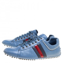 Gucci Europe Exclusive Blue Leather Web Detail Low Top Sneakers Size 44