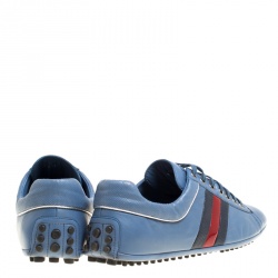 Gucci Europe Exclusive Blue Leather Web Detail Low Top Sneakers Size 44