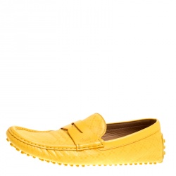 Gucci Yellow Diamante Leather Driver Loafers Size 44.5
