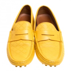 Gucci Yellow Diamante Leather Driver Loafers Size 44.5