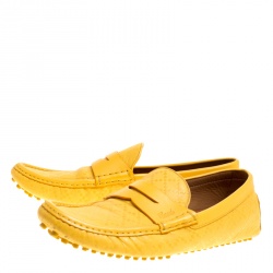 Gucci Yellow Diamante Leather Driver Loafers Size 44.5