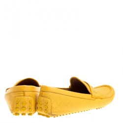 Gucci Yellow Diamante Leather Driver Loafers Size 44.5
