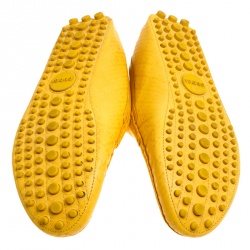 Gucci Yellow Diamante Leather Driver Loafers Size 44.5
