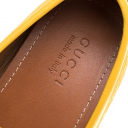 Gucci Yellow Diamante Leather Driver Loafers Size 44.5
