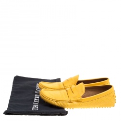 Gucci Yellow Diamante Leather Driver Loafers Size 44.5