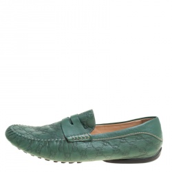 Gucci Green Guccissima Leather Driver Moccasins Size 45.5