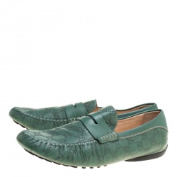 Gucci Green Guccissima Leather Driver Moccasins Size 45.5