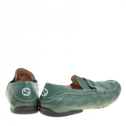 Gucci Green Guccissima Leather Driver Moccasins Size 45.5