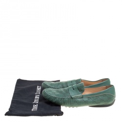 Gucci Green Guccissima Leather Driver Moccasins Size 45.5