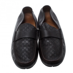 Gucci Brown Microguccissima Leather GG Loafers Size 43
