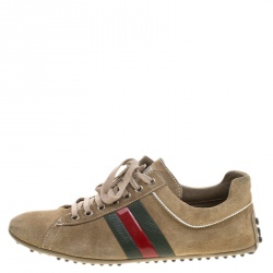 Pre Owned Gucci Beige Suede Web Detail Sneakers Size 41