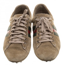 Pre Owned Gucci Beige Suede Web Detail Sneakers Size 41