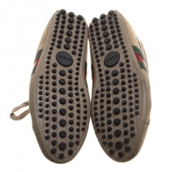 Pre Owned Gucci Beige Suede Web Detail Sneakers Size 41