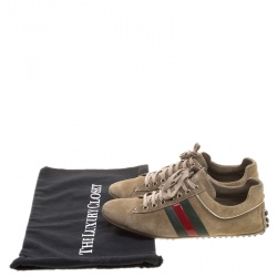 Pre Owned Gucci Beige Suede Web Detail Sneakers Size 41