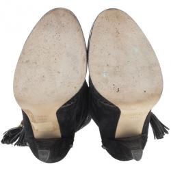 Pre Owned Gucci Black Suede Bamboo Tassel Knee Boots Size 37.5