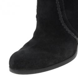 Pre Owned Gucci Black Suede Bamboo Tassel Knee Boots Size 37.5