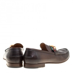 Pre Owned حذاء لوفرز غوتشي ويب بامبو جلد بني داكن مقاس 45.5