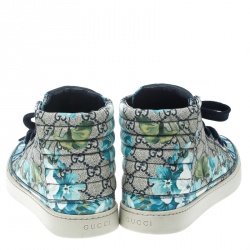 Pre Owned Gucci Beige and Blue Blooms Printed GG Canvas High Top Sneakers Size 41