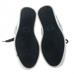 Pre Owned Gucci Beige and Blue Blooms Printed GG Canvas High Top Sneakers Size 41