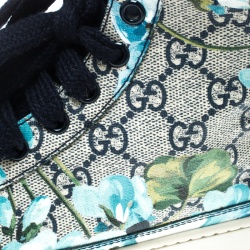 Pre Owned Gucci Beige and Blue Blooms Printed GG Canvas High Top Sneakers Size 41