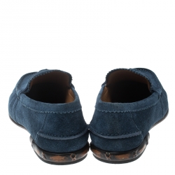 Gucci Blue Suede Queen Bamboo Trim Heel Tassel Loafers Size 40