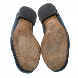 Gucci Blue Suede Queen Bamboo Trim Heel Tassel Loafers Size 40