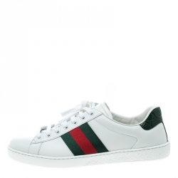 Pre Owned حذاء رياضي غوتشي منخفض من أعلى ايس تفاصيل ويب حواف تمساح جلد أبيض مقاس 42