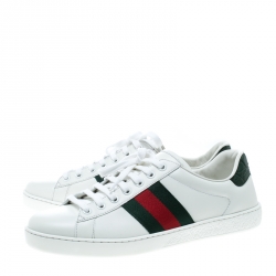 Pre Owned حذاء رياضي غوتشي منخفض من أعلى ايس تفاصيل ويب حواف تمساح جلد أبيض مقاس 42