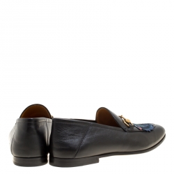 مملوكة مسبقًا حذاء لوفرز غوتشي تفاصيل أبليك ذئب هورسبيت جلد أسود مقاس 40.5