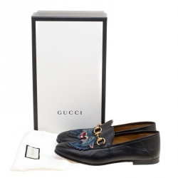 مملوكة مسبقًا حذاء لوفرز غوتشي تفاصيل أبليك ذئب هورسبيت جلد أسود مقاس 40.5