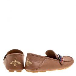 مملوكة مسبقًا Gucci Brown Leather Web Buckle Driver Loafers Size 41.5