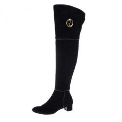 Gucci Black Suede GG Over The Knee Boots Size 37