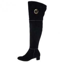 Gucci Black Suede GG Over The Knee Boots Size 37