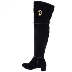 Gucci Black Suede GG Over The Knee Boots Size 37