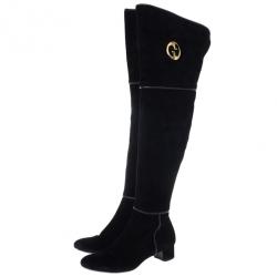Gucci Black Suede GG Over The Knee Boots Size 37