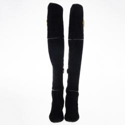 Gucci Black Suede GG Over The Knee Boots Size 37