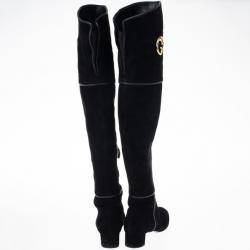 Gucci Black Suede GG Over The Knee Boots Size 37