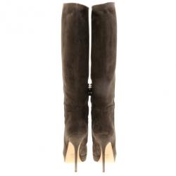 Pre Owned Gucci Grey Suede Platform Knee Boots Size 38.5