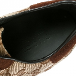 Gucci Beige Canvas and Suede Guccisima Web Detail Sneakers Size 46.5