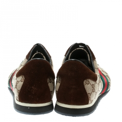 Gucci Beige Canvas and Suede Guccisima Web Detail Sneakers Size 46.5