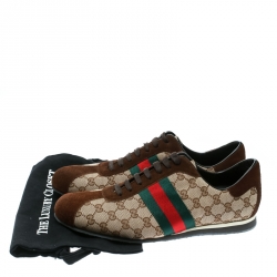 Gucci Beige Canvas and Suede Guccisima Web Detail Sneakers Size 46.5