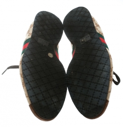 Gucci Beige GG Canvas and Brown Suede Web Detail Sneakers Size 40.5