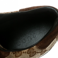 Gucci Beige GG Canvas and Brown Suede Web Detail Sneakers Size 40.5