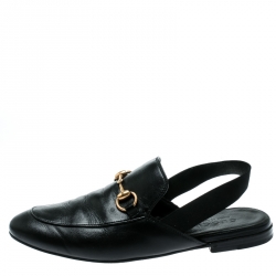 مملوكة مسبقًا Gucci Black Leather Princetown Horsebit Detail Slide Loafers Size 40