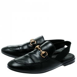 مملوكة مسبقًا Gucci Black Leather Princetown Horsebit Detail Slide Loafers Size 40