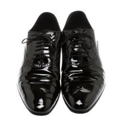 Gucci Black Patent Leather Lace Up Oxfords Size 44
