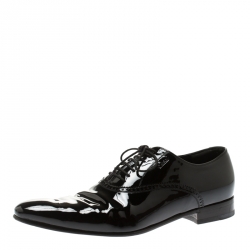 Gucci Black Patent Leather Lace Up Oxfords Size 44