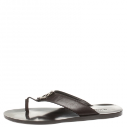 Pre Owned Gucci Brown Leather GG Thong Slipper Sandals Size 40