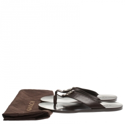 Pre Owned Gucci Brown Leather GG Thong Slipper Sandals Size 40