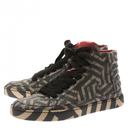  Gucci Beige And Brown Monogram Canvas Caleido High Top Sneakers Size 42.5